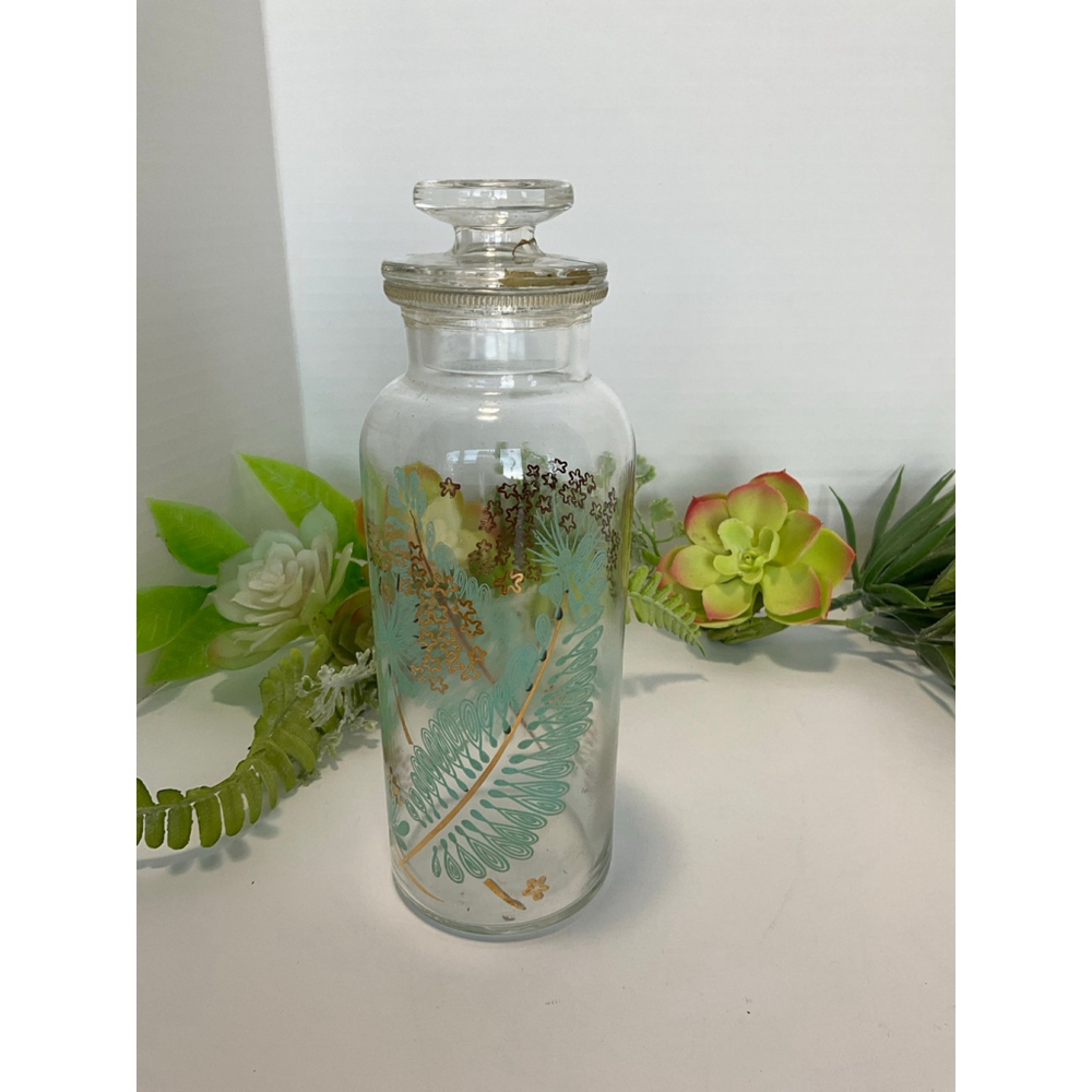 Vintage Federal Glass Gold and Teal Apothecary *” Jar - Picture 2 of 5
